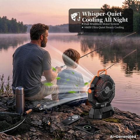 Camping Fan With Light Remote And Oscillation Battery Powered Hangin Tent Fan Rechargeable for fishing by lake