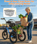 Beast 1200W Folding Electric Trike For Adults With Removable 48V 10.4Ah Battery, 3 Wheel E Bike With 20 Inch Tires, high power brushless motor, front and rear cargo racks with groceries