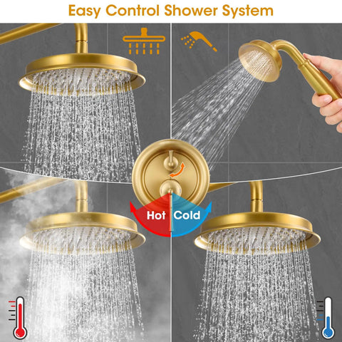 Antique Style Rain Shower System With Balance Pressure Valve And Brushed Gold Trim For Any Bathroom Vibe Premium Solid Brass Build Legit Durable Setup Smooth High Flow Spray No Clogging Design