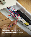Hands using Two In One Twist On Wire Connector Set 22-12 AWG Orange Blue Pouch Of 100 to secure wires in light fixture.