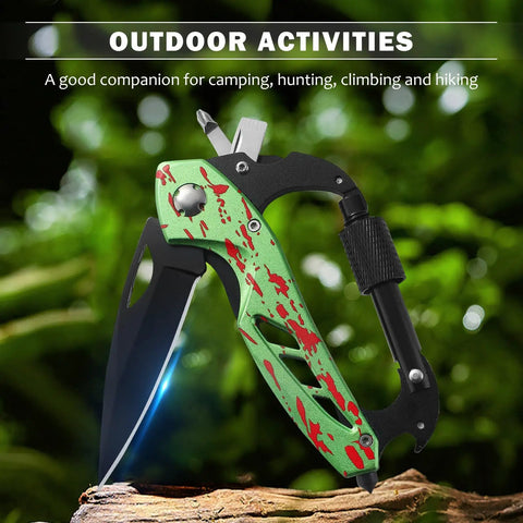 6 In 1 Multitool Carabiner With Pocket Knife Glass Breaker And Bottle Opener For Camping Hiking EDC, green design