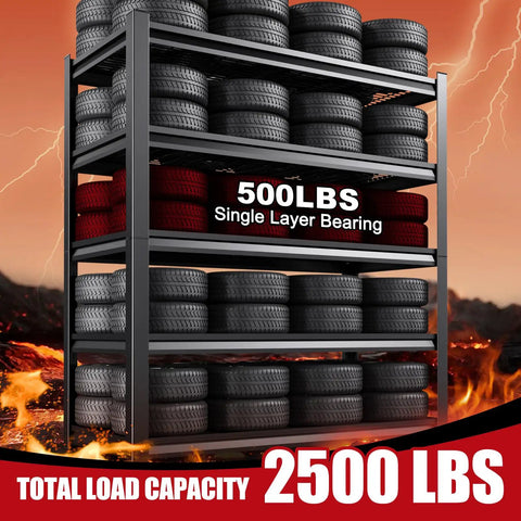 Beefy 5 Tier Heavy Duty Wire Garage Shelving System 72 By 59 By 20 Inch 2500 Lbs Capacity featuring tire storage