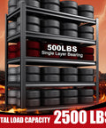 Beefy 5-Tier Wire Garage Shelving Unit With Adjustable Shelves, 2500 Lbs Capacity, Industrial Steel Storage Rack For Shop, Warehouse, Basement, Pantry And Garage Organization. Black steel tire rack with 5 shelves