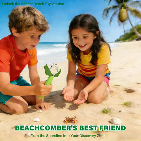Children using Bug Hunter Kit With 6X Magnifier Glass For Indoor Outdoor STEM Exploration Kids Friendly Bug Catcher Tool on beach