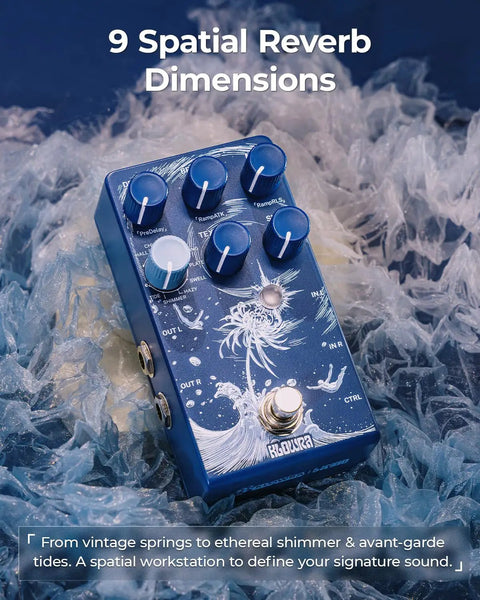 Limbo Stereo Reverb Pedal with Shimmer Tide and Freeze Nine Ambient Effects for Electric Guitar Bass and Synth on icy surface