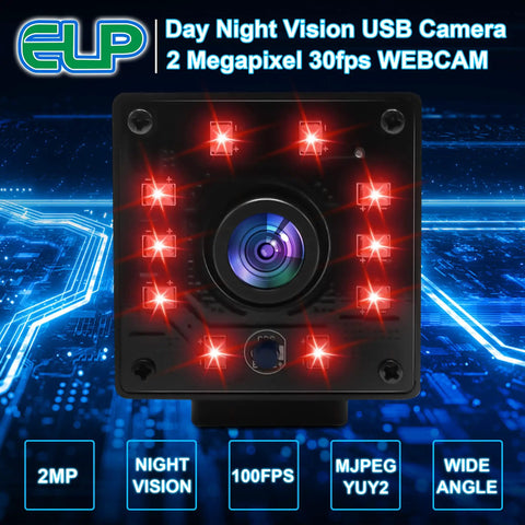2MP Night Vision USB Webcam 1080P Full HD Video With IR Cut And 10 LED Light Board for day and night use, front view