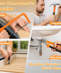 Image showing a handsaw, claw hammer, ratchet wrench, and water pump plier from a 160 Piece Home And Car Tool Set With Tool Box.
