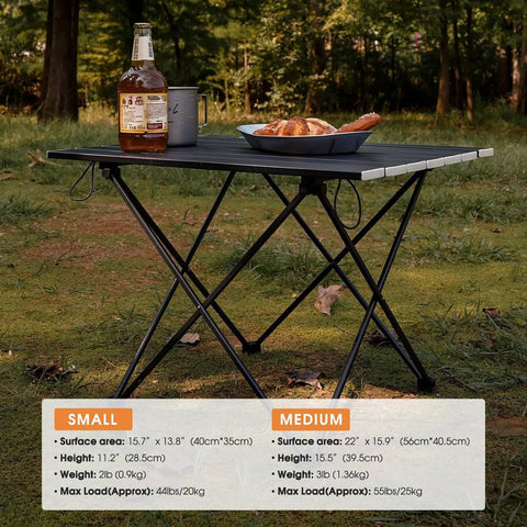 Ultralight Folding Camping Table With Carry Bag A Must Have For Outdoor Cooking And Picnics Portable Compact Setup For Camp Boat Or Travel Sturdy Aluminum That Holds Up To 66 Lbs In Any Terrain, small size with food setup