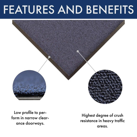 Ovation Entrance Mat 3 by 6 Blue for Home or Office Heavy Duty Tufted Decalon Pile Cleans and Dries Medium Traffic Low Profile Design