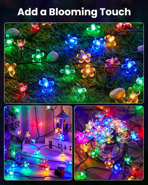60 LED Cherry Blossom Solar String Lights Outdoor Waterproof Fairy Lights For Garden Yard Fence Patio Christmas Tree Wedding Party Decor Multicolor glowing