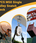 2PCS M50 Single Pulley Snatch Block, 304 stainless steel, used for rope lifting and rigging on crane and cable jobs