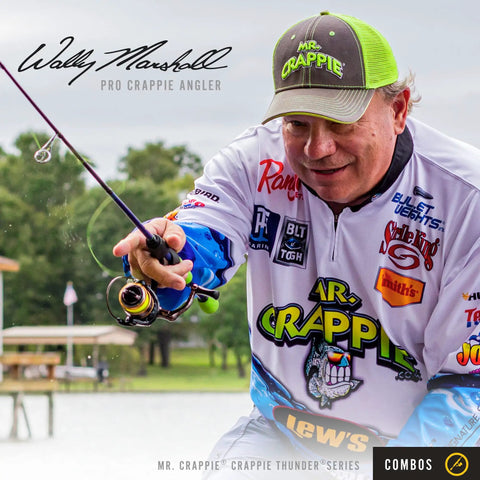 Angler using Crappie Thunder Spinning Rod And Reel Combo Dope 5 Foot 6 Inch Two Piece IM6 Graphite Blank Size 75 Reel Fast Action Green