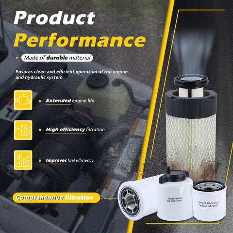 Maintenance Filter Kit For MT52 MT55 MT85 MT100 Mini Track Loader with air, oil, and hydraulic filters, durable material