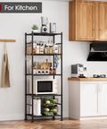 Heavy Duty 5 Tier Storage Shelves With Hooks For Garage And Home Large Capacity Metal Rack with kitchen items, installed view