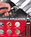 Left Straight Right Tin Snips Set 8 Inch For Metal Sheet Cutting showing tin snips cutting metal sheet with CRV steel construction