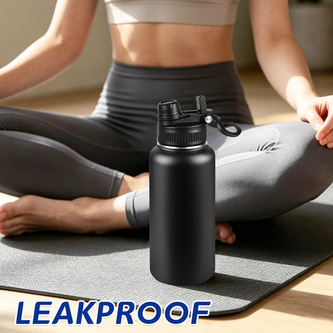 Bulk 8 Pack 32 Oz Double Wall Vacuum Insulated Stainless Steel Water Bottle With Leak Proof Flip Lid And Tote Handle, Keeps Your Sip Ice Cold Through The Daily Grind, Boss Level Hydration Essential For Gym Commute And City Life on yoga mat.
