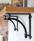 Heavy Duty Cast Iron Shelf Brackets 2 Pack Black 9.6 by 1.7 by 9.6 Inch Industrial Style Mounting Brackets holding wooden shelf