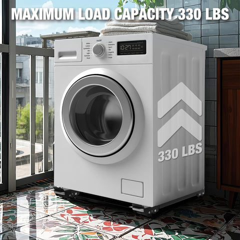 Extendable Washing Machine Dolly With Heavy Duty Mobile Base For Washer Dryer Refrigerator Or Furniture, 24 Smooth Glide Wheels With Brakes, 17 to 28 Inches Adjustable Length, 330 Pound Capacity Ready To Roll