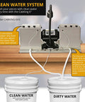 Six Inch Diamond Wheel Cabbing Machine clean water system setup with dual buckets and adjustable water flow, model CABKING-6V3