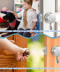 Door Knob Lockout Device With Padlock And Keys, Heavy Duty Lock Cover installed on a silver door, preventing keyhole access.