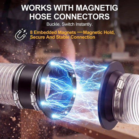 Image showing Rugged 4 Inch Magnetic Dust Collection Quick Connect Fitting Kit With Swappable Rubber Couplers, featuring magnetic hose connectors.