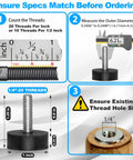 Diagram showing specs for 12 Pack All Rubber Quarter Inch 20 UNC Leveling Feet With Inserts For Table Chair And Stool Legs, Adjustable Height