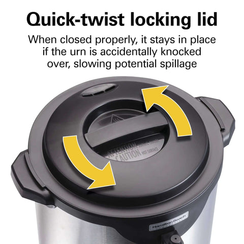 Top view of Commercial 40 Cup Stainless Steel Coffee Urn With No Touch Dispensing Double Wall Thermal Carafe showing quick-twist lid.