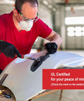 Person using Deluxe Plastic Welding Kit With 80W UL Certified Welder Pro Grade DIY Plastic Repair For Car Bumpers Kayaks Tanks Boats And More on a car bumper