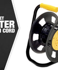 Jobsite Ready Beefy Cord Reel With 4 Grounded Outlets Black And Yellow Holds 50 Ft Of 12 Gauge 70 Ft Of 14 Gauge Or 90 Ft Of 16 Gauge