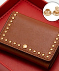 100 Sets Double Cap Leather Rivets And Snap Fastener Kit For Garments, DIY Leathercraft Hardware, Pro Grade Heavy Duty Metal Rivets With Easy Install, Includes Snap Buttons, Perfect For Jackets, Bags, Belts And More. Gold metal rivets on brown leather wallet