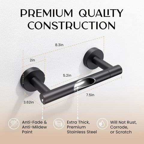Matte Black Toilet Paper Holder 2 Pack Wall Mount Modern Roll Rack For Bathroom No Slip Design Keeps Roll From Slipping