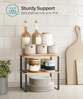 No Sweat Set Of Two Cabinet Organizer Shelves That Serve As A Slick Kitchen Spice Rack and Countertop Pantry Station with jars and plates.