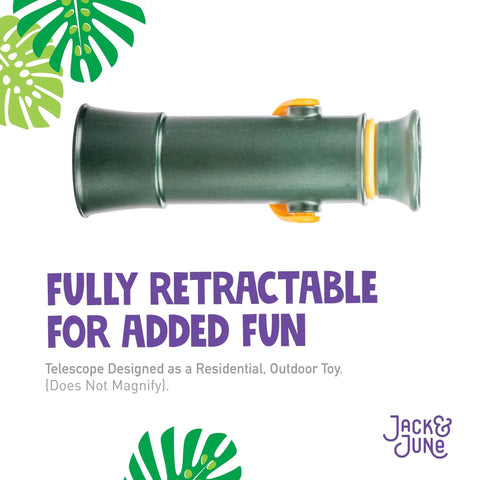 Green and Yellow Telescope Playset Attachment With 360 Degree Spin for Kid Friendly Outdoor Adventures Durable Polyethylene Build Easy Mounting Kit Included Sparks Imagination and Endless Backyard Explorations, retractable side view