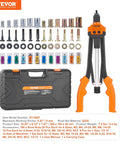 Rivet Nut Tool Kit 16 Inch With 13 Metric And SAE Mandrels, semi-auto tool with 186 rivet nuts, sizes M3 to M12, 1/4-20 to 10-24.