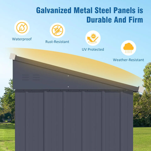 4x6 Ft Metal Outdoor Lean To Storage Shed With Lockable Door Built Tough For Backyard And Patio Weatherproof Garden Tool Shed Kit Durable Gray Lean To Utility Shed for Lawn and Garage Organization with galvanized panels.