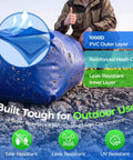 Close-up of the 1000L Portable Collapsible Water Bladder Tank For Camping And RV Use Grab And Go Heavy Duty PVC Bag on rocky ground.