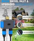 2 Zone WiFi Sprinkler Timer With App Control showcasing brass inlet, metal filter, dual outlets in outdoor garden