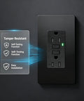 Sleek Black GFCI Outlet 15 Amp GFI Electrical Receptacle with tamper-resistant features and self-testing function.