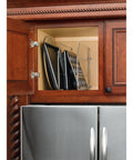 12 Inch Baking Sheet Organizer Rack for wall cabinet, chrome wire divider storing pans in a wooden kitchen cupboard