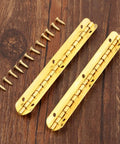Antique Bronze Decorative Hinges for Wooden Boxes and Cabinets 2 Pack Butt Hinges 100mm by 9mm shown with screws