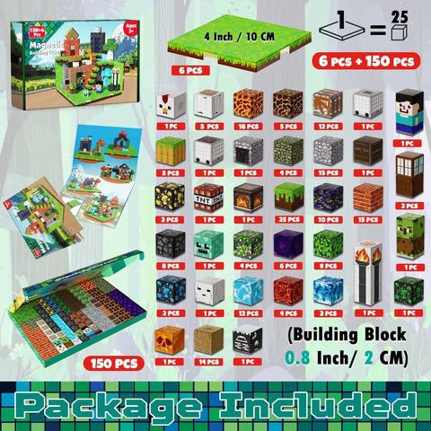 150 Piece Magnetic Blocks Set With 6 Base Plates, Magnetic Building Kit For Kids, Fun Sensory STEM Toy For Toddlers, Ideal Birthday Gift For 3 Plus Years Old Boys And Girls, with colorful packaging showing contents and sizes.