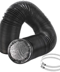 4 Inch Flexible Duct Hose, 12 Foot Black Vent Tube With 4-Layer Aluminum Construction And 2 Clamps, coiled with clamps beside