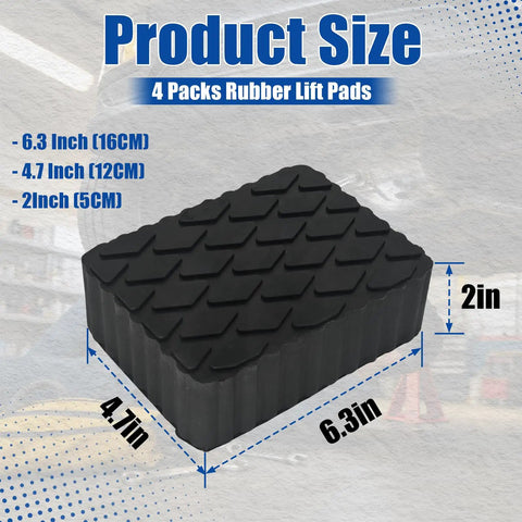 Beefy Solid Rubber Auto Lift Pads 3000Lb Heavy Duty Jack Stand Blocks for 2 Post and 4 Post Car Lifts, size 6.33x4.75x2 inches