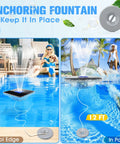 Upgraded 2026 Solar Pool Fountain With Light Show, anchored pool edge, solar-powered, large floating water fountain in use