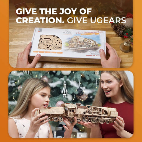 3D Wooden Steam Train Puzzle Kit for Adults, V Express Model Train with Tender, 538 Pieces, Realistic Victorian Steam Engine Build, Brain Teaser Hobby Set for Home Decor and Collectors on display and assembled