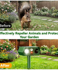 Motion Sensor Ultrasonic Outdoor Animal Deterrent With LED Strobe Lights For Cats, Dogs, Deer, Fox, Raccoon, Squirrel, Skunk And Rabbit For A No Fuss Lawn Yard Wildlife Repeller 2 Pack, green ABS, in garden