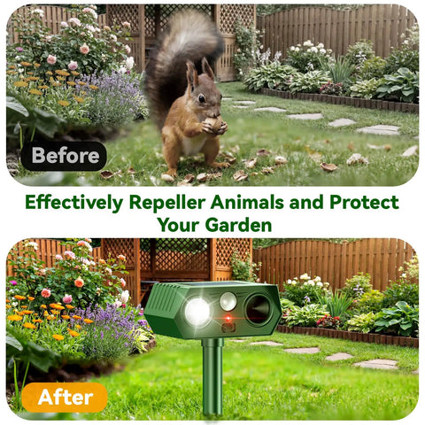 Motion Sensor Ultrasonic Outdoor Animal Deterrent With LED Strobe Lights For Cats, Dogs, Deer, Fox, Raccoon, Squirrel, Skunk And Rabbit For A No Fuss Lawn Yard Wildlife Repeller 2 Pack, green ABS, in garden