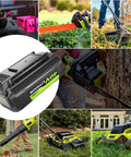 Alt Tag: 40V Lithium Battery Replacement 7500mAh High Capacity for Cordless Tools Beefed Up Runtime Long Lasting Power Compatible With OP4026A OP40601 OP4050A OP4040 OP4075A OP4015 OP40201 OP4030 OP40301 OP40401 image showing battery and various cordless tool applications