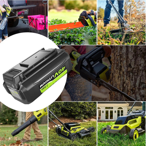 Alt Tag: 40V Lithium Battery Replacement 7500mAh High Capacity for Cordless Tools Beefed Up Runtime Long Lasting Power Compatible With OP4026A OP40601 OP4050A OP4040 OP4075A OP4015 OP40201 OP4030 OP40301 OP40401 image showing battery and various cordless tool applications