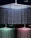 Fresh LED Shower System With Thermostatic Valve, Wall Mounted Chrome Rain Shower Combo, Water temperature visualized with changing LED colors.